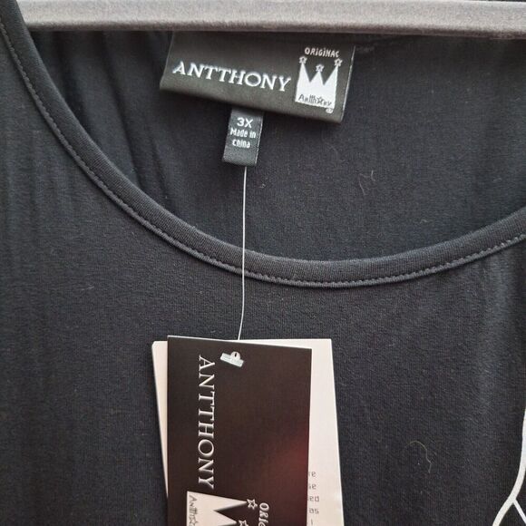 ANTTHONY Knit Top Blouse Plus 3X Black White Floral 3/4 Sleeve Stretch Scoop NWT - Picture 4 of 5